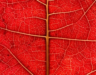 Obraz premium Close-up view of a vibrant red leaf's intricate veins