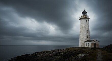 Dramatic stormy lighthouse coastal scene