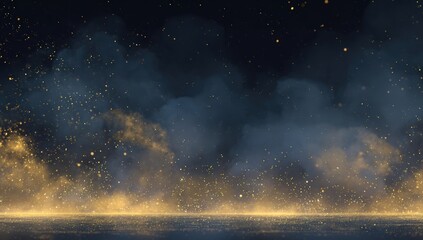 Abstract smoky backdrop with golden particles