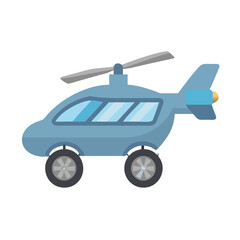 Amphibious Helicar Vector Icon. Cartoon Helicopter with Wheels for Kids' Toy or Concept Art