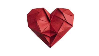 Red origami heart on black background
