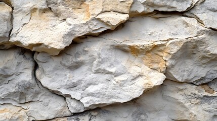 Photograph of rough, weathered white limestone rock formation with cracks and uneven surfaces.