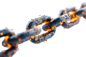A metal chain link with fire and sparks