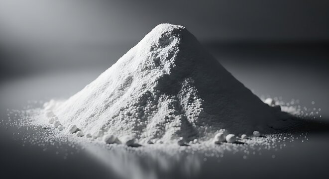 White Powdered Substance Pile on Dark Surface in Dramatic Lighting