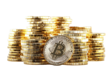 Gold Bitcoin Coins Stacked