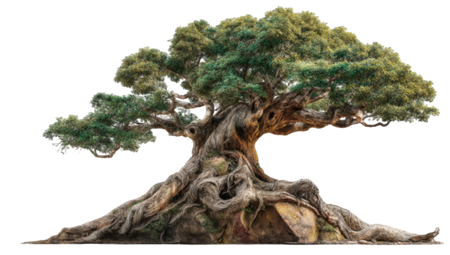 Majestic bonsai tree against a black backdrop
