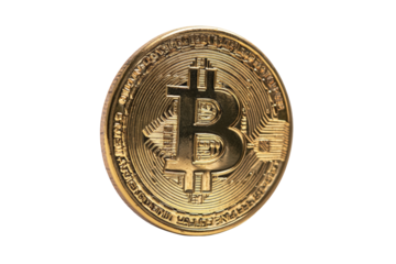 Close-up golden Bitcoin coin
