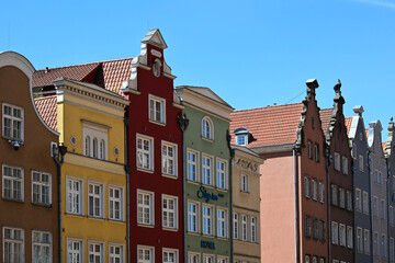 Colorful, historic, old tenement houses in Gdansk, Poland
