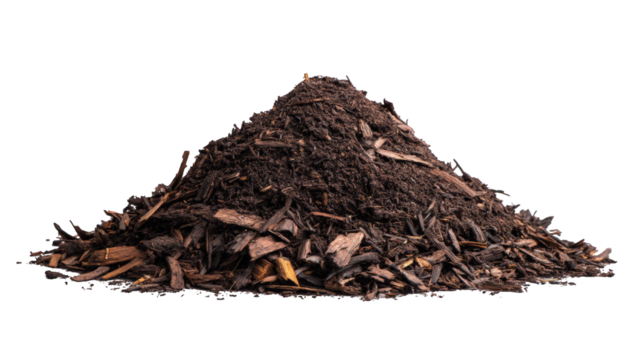 Pile of dark brown soil and wood chips