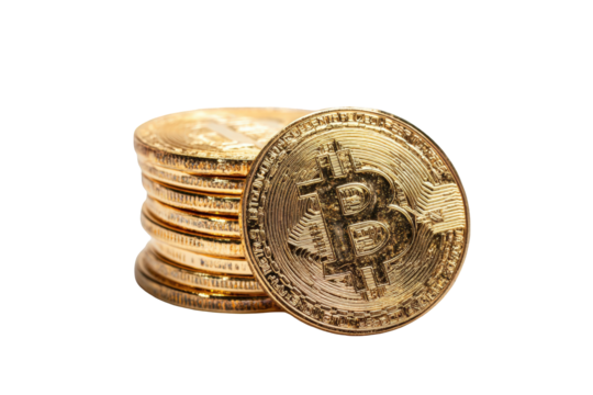 Stack of golden Bitcoin coins (2)