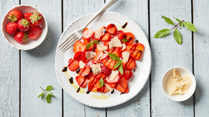 Strawberry carpaccio with parmesan