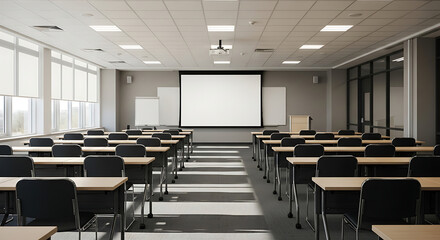 Training Center Room Empty With Blank Presentation Screen