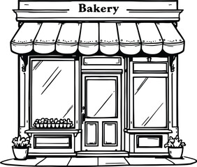 Bakery shop front illustration vector drawing storefront facade building exterior architecture design