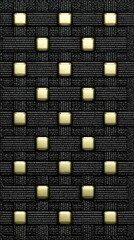 Black woven background with gold squares forming the letter "X