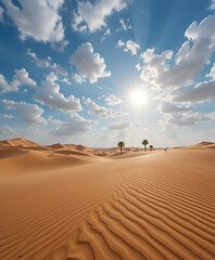 Golden Sand Dunes in Sahara Desert Under Cloudy Sky