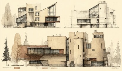 Architectural sketches of modern houses