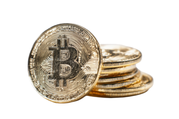 Stack of gold-colored Bitcoin coins
