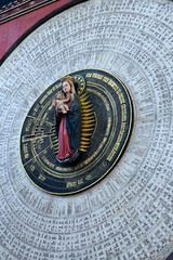 Gdansk, Poland. Interior details of the St. Mary's Church or formally the Basilica of the Assumption of the Blessed Virgin Mary. Astronomical clock closeup
