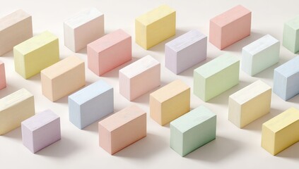 Pastel-colored rectangular blocks arranged in an overlapping pattern on a light background