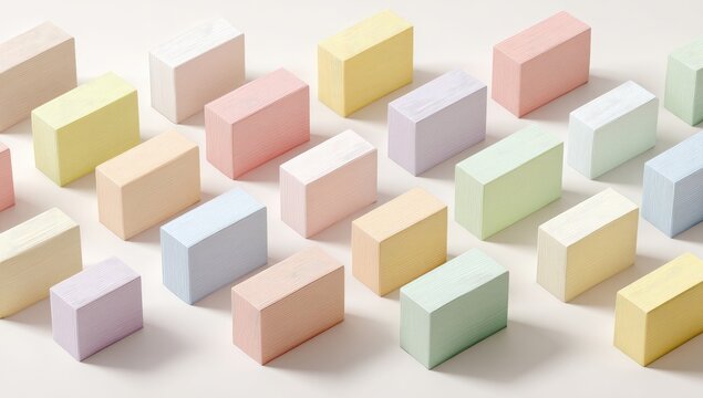 Pastel-colored rectangular blocks arranged in an overlapping pattern on a light background