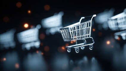 Shopping carts in motion against a dark background