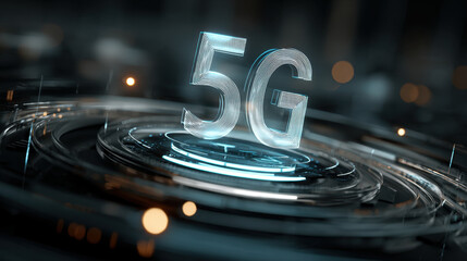 5G technology symbol displayed in futuristic digital environment, showcasing advanced connectivity and speed. glowing design emphasizes innovation and modern communication