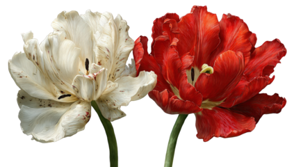 Two Tulips, White and Red