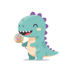 Naklejka premium Cute Dinosaur with Lollipop