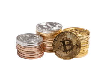 Stacks of metallic coins, possibly crypto