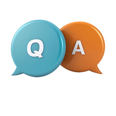 Two speech bubbles with q and a letters representing questions and answers isolated on transparent background