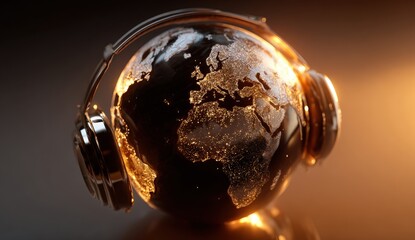 Illuminated globe wearing headphones