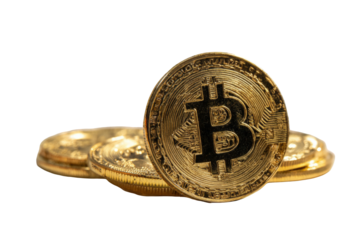 Golden Bitcoin coins stacked (1)