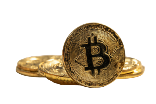 Golden Bitcoin coins stacked (1)