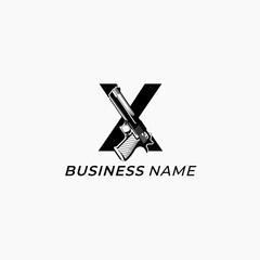 design logo creative letter X and pistol handgun