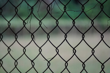 Fototapeta premium Black Chain-Link Fence with Blurred Natural Background
