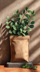 Beige paper pouch with greenery