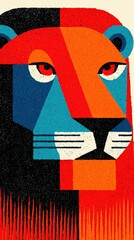 Vintage Lion Head Emblem in Bauhaus Style for Trendy Shirts