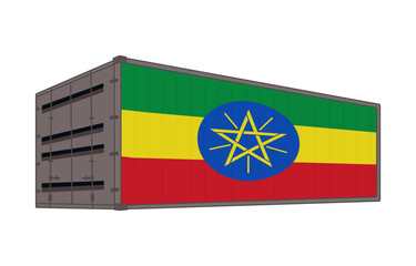 Ethiopia national flag with shipping container