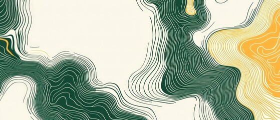 Unique Maze-Like Yellow and Green Line Pattern on White Background