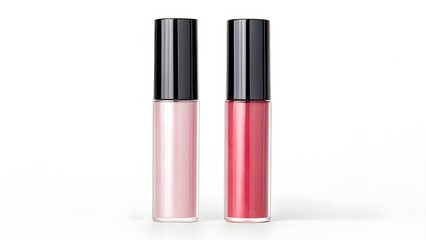 Shiny Lip Gloss Duo Mockup with Two Blank Tubes on White Background – Modern Cosmetic Packaging for Beauty, Makeup Branding, Skincare, and Product Design Showcase
