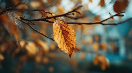Close-up View of a Vibrant Autumn Leaf on a Tree Branch