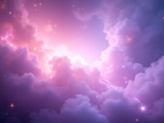 Obraz premium Dreamy pink and purple nebula, cosmic clouds and stars. AI-generated fantasy space scene. Perfect for backgrounds, websites, and design projects.