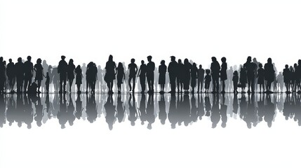 Crowd of People Standing in Silhouette on White Background