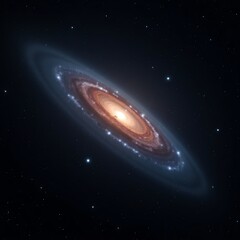 Fototapeta premium Stunning AI-generated image of a spiral galaxy, glowing brightly against a dark, star-studded backdrop. Perfect for space, astronomy, and science themes.