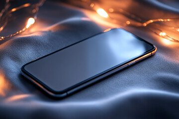 Sleek Apple phone with soft fabric texture and ambient lighting background