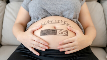 Expectant mother with humorous baby bump illustration