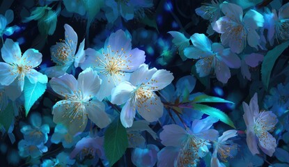 Night-blooming, luminous blue-white flowers