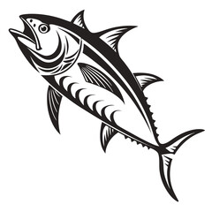 Fish vector illustration featuring various marine animals like sharks and tuna, with a stylized silhouette perfect for tattoos or icons