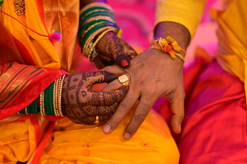 Traditional Indian Bridal Mehndi Hands with Floral Offering