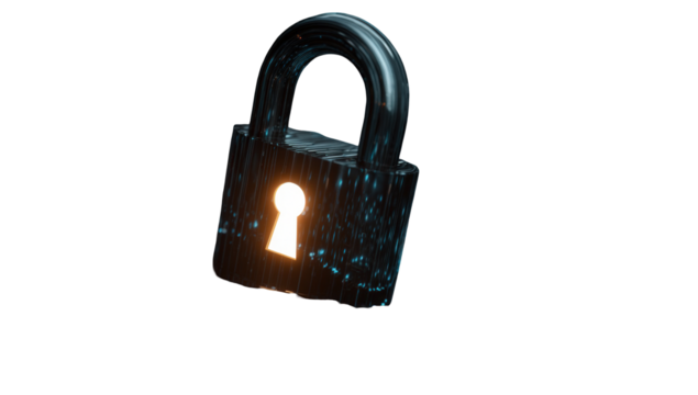 A digital lock with a glowing keyhole